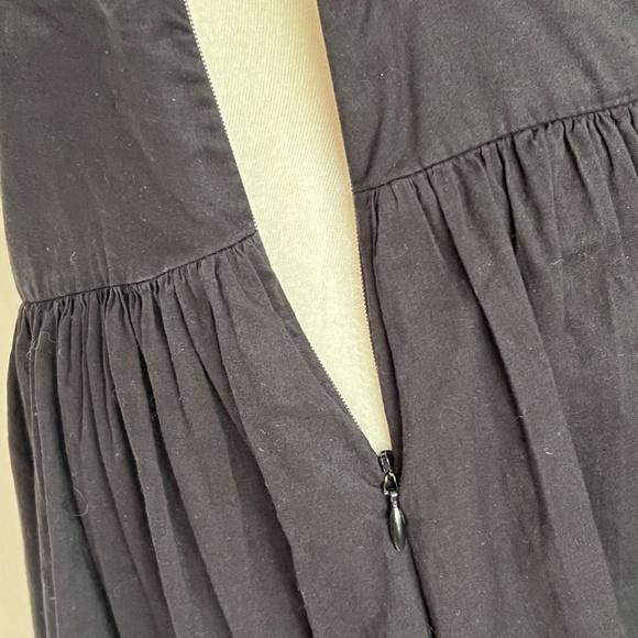 Lightweight, Black, Gathered-Waist, Double-Layer Cotton Skirt - Picture 5 of 7